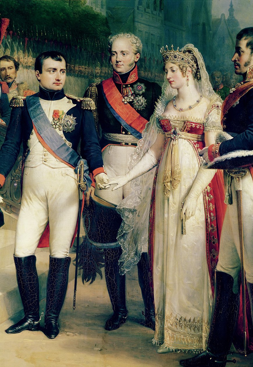 Napoleon Bonaparte (1769-1821) Modtog dronning Louisa af Preussen (1776-1810) i Tilsit, 6. juli 1807, 1837 (detaljer fra 105904) af Nicolas Louis Francois Gosse