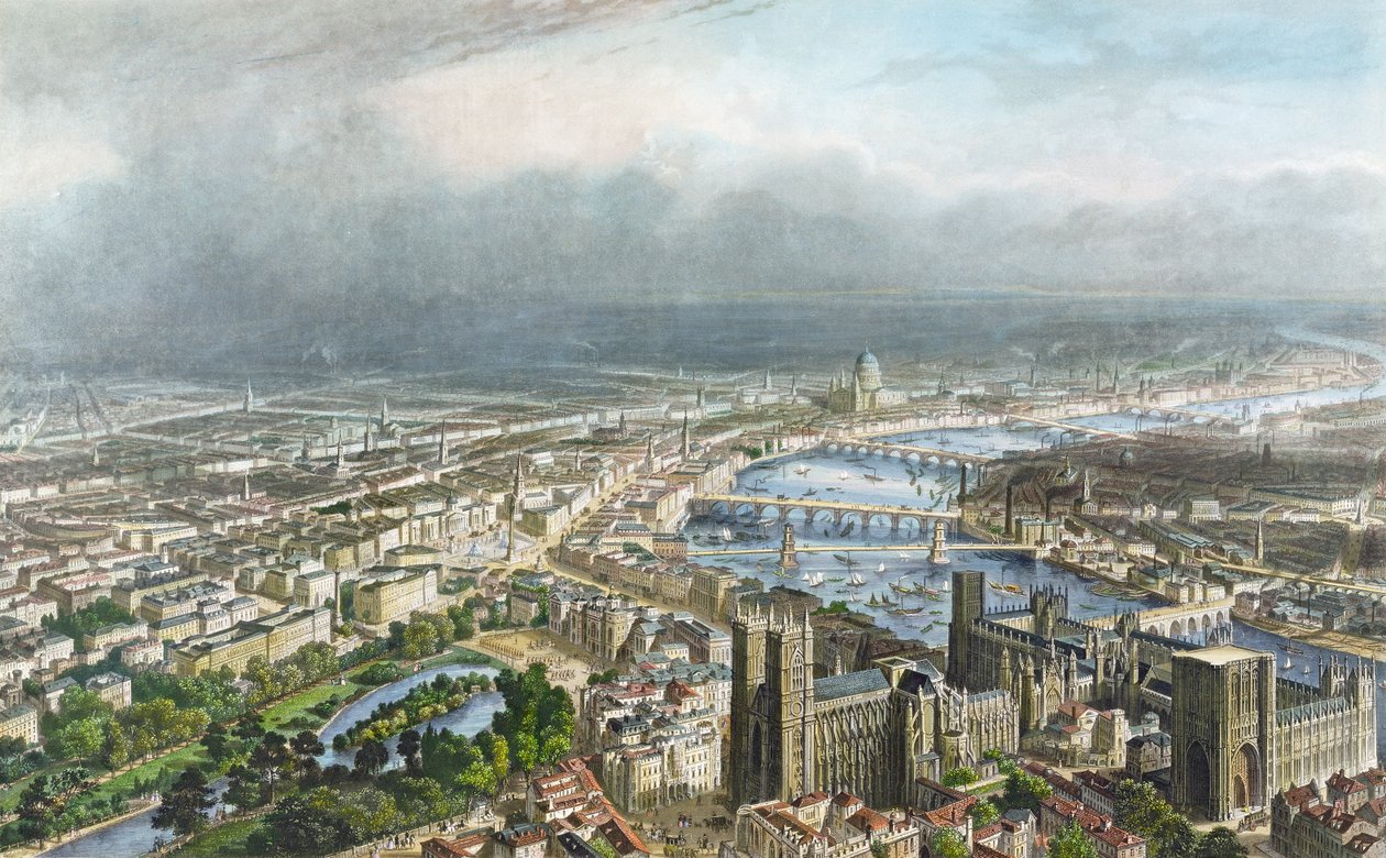 Generelt billede af London, fra Westminster Abbey, ca. 1850, graveret af A. Appert, udgivet af Alfred Chardon (se også 70174) af Nicolas Marie Joseph Chapuy
