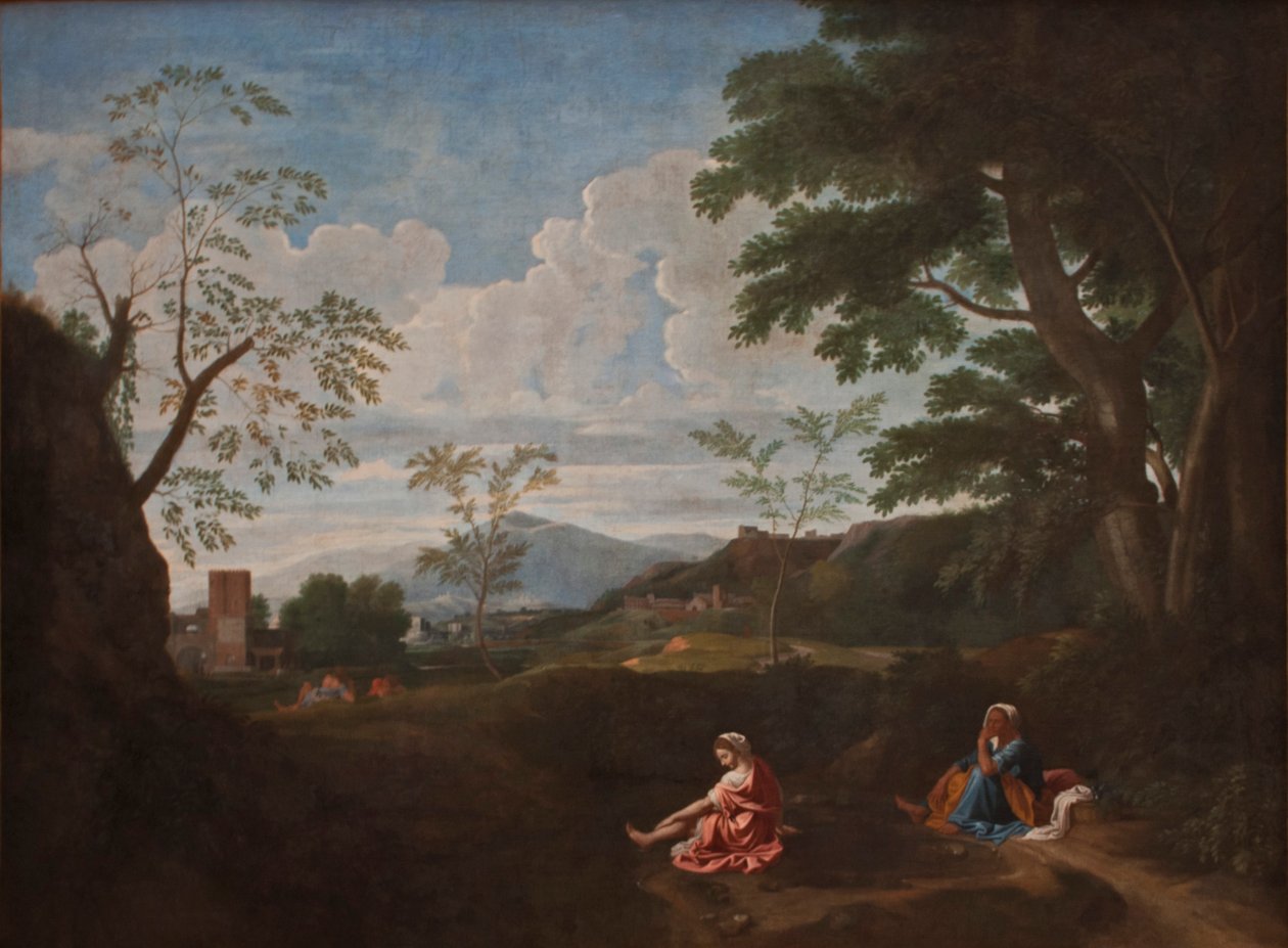 Landskab med en kvinde, der vasker fødderne af Nicolas Poussin