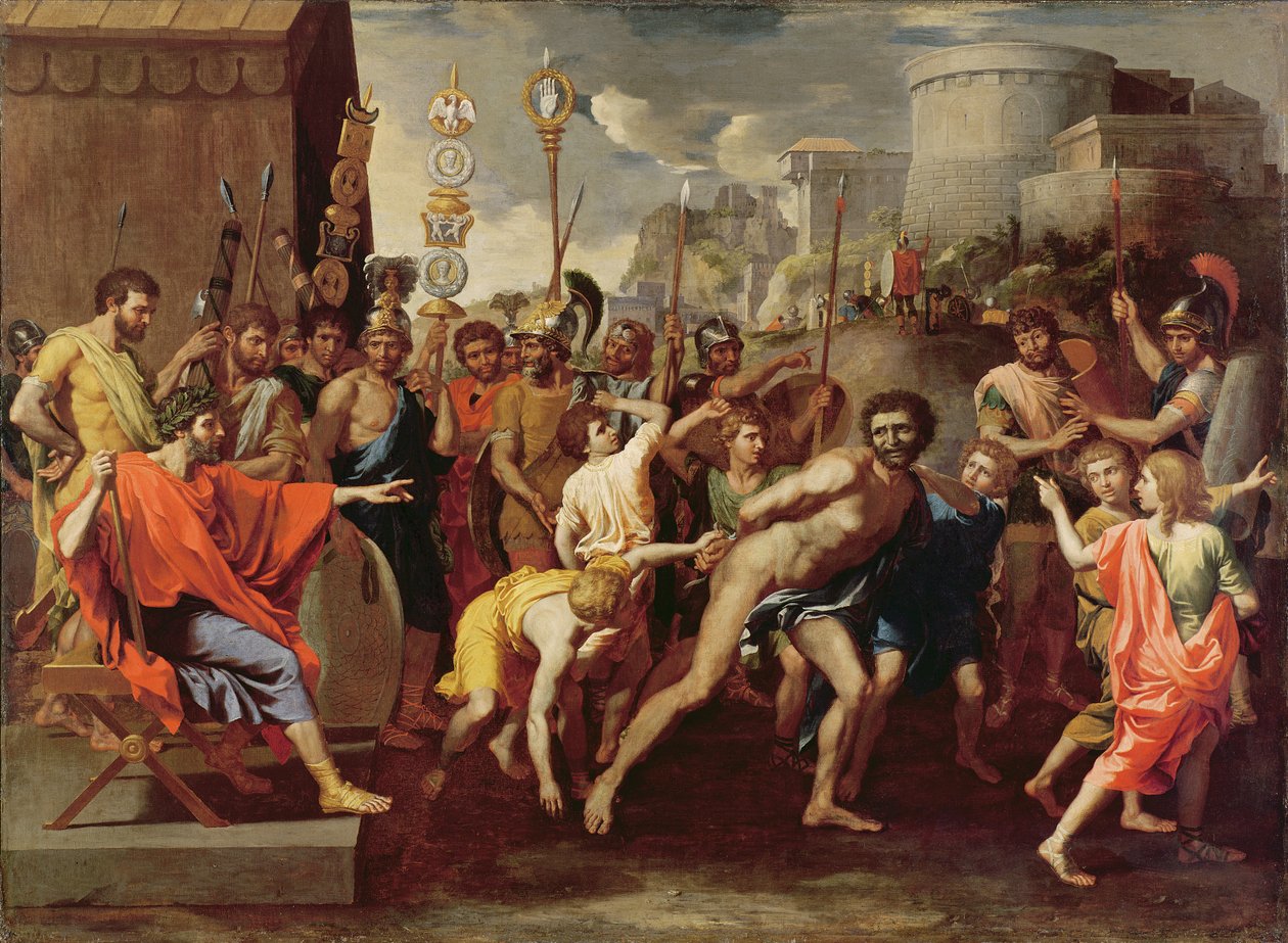 Camillus og skolemesteren fra Falerii, ca. 1635-40 af Nicolas Poussin