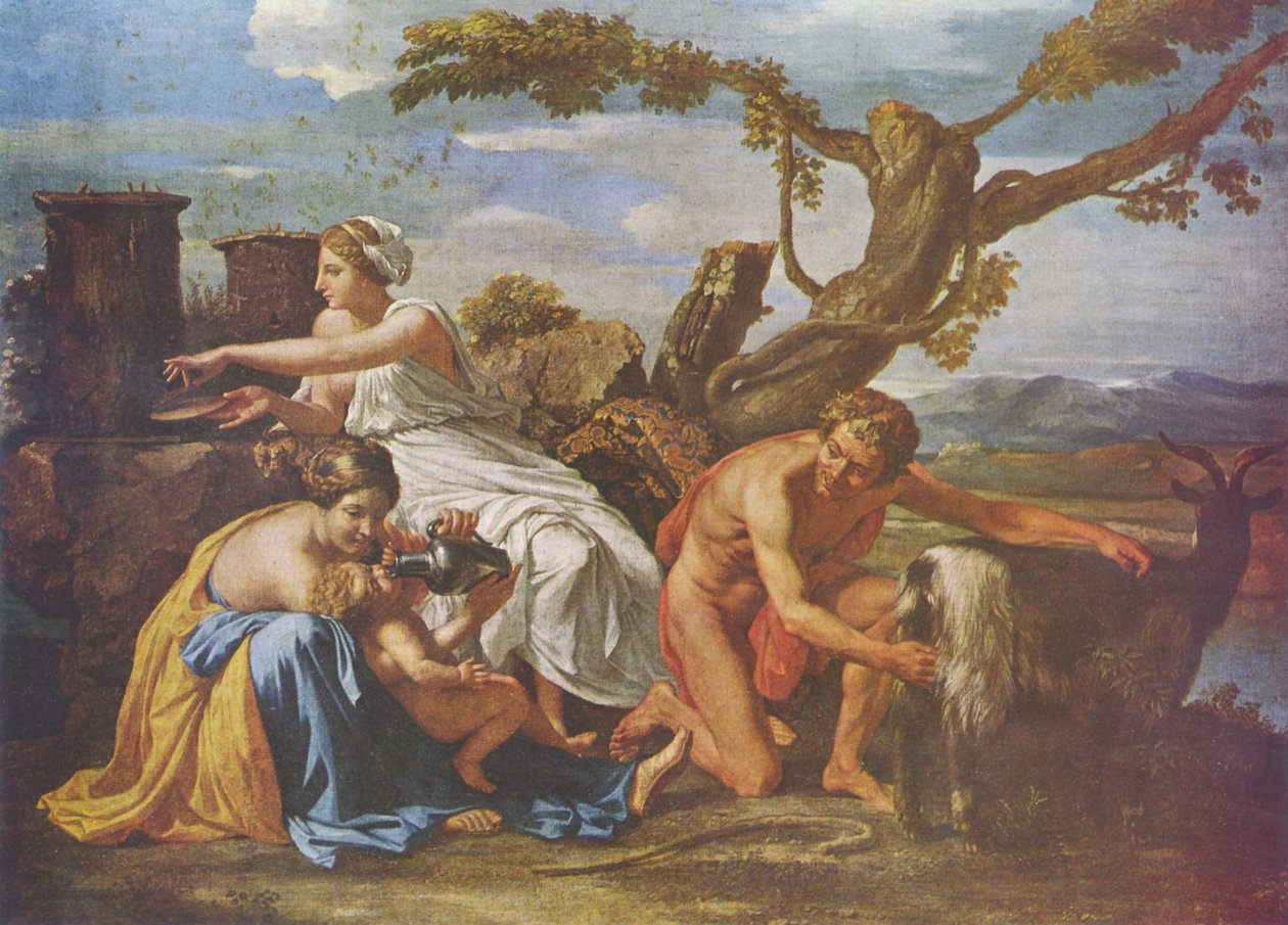 Som barn blev Jupiter fodret af geden Amalthea af Nicolas Poussin