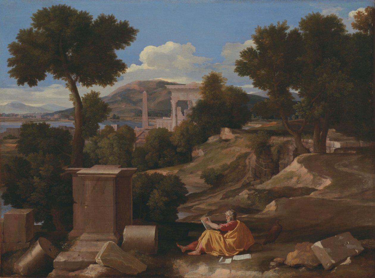 Landskab med Saint John på Patmos af Nicolas Poussin