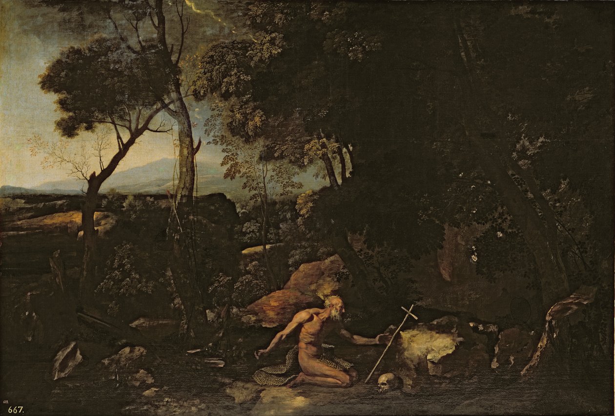 Landskab med Sankt Jerome af Nicolas Poussin