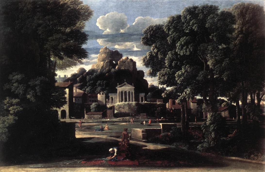 Landskab med indsamling af Phocions aske af hans enke af Nicolas Poussin