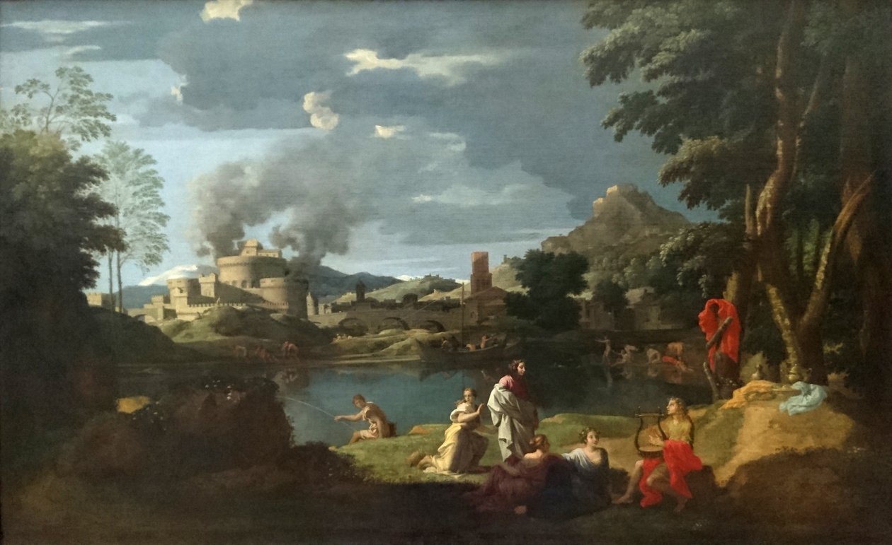 Landskab med Orpheus og Eurydice af Nicolas Poussin