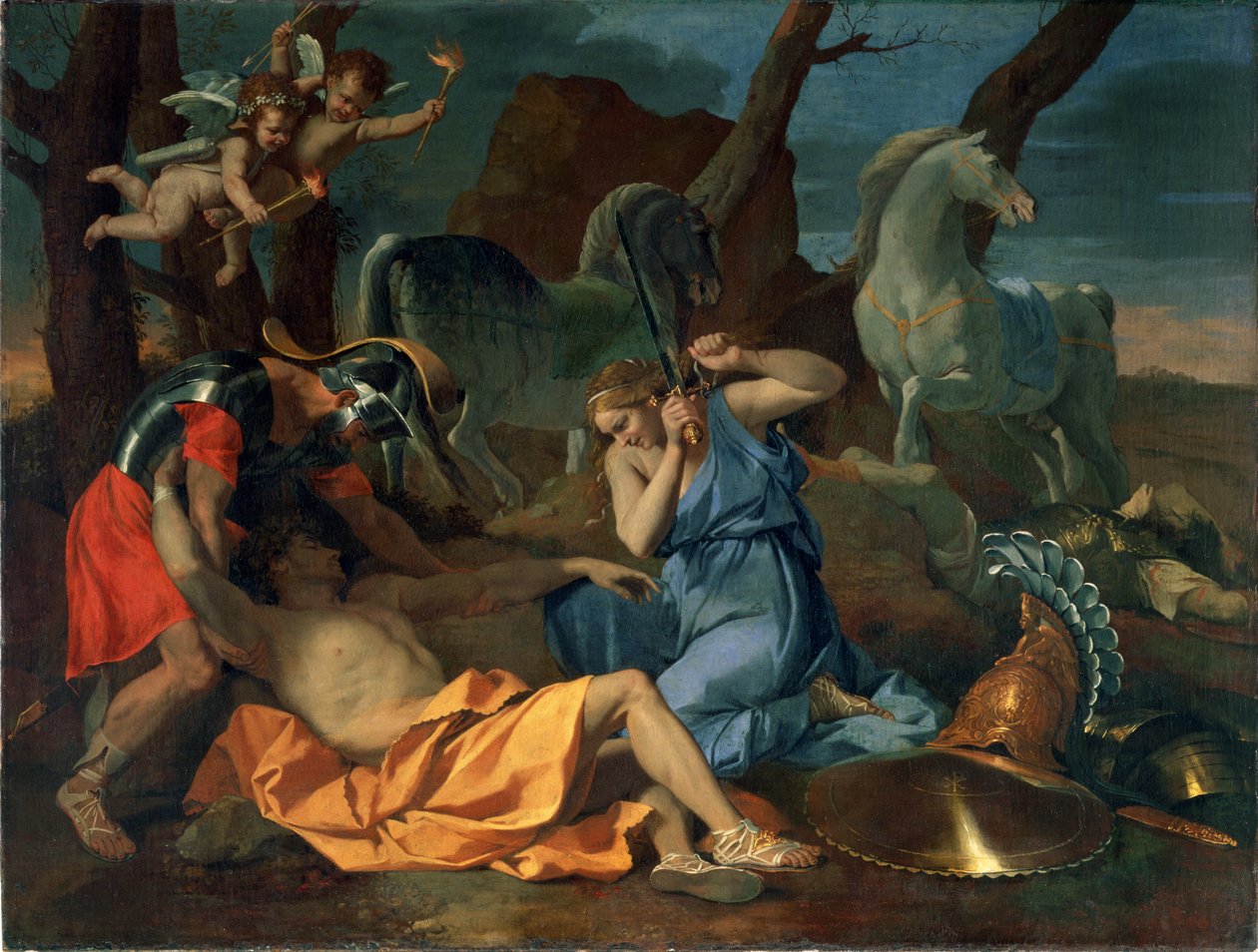 Tancred og Erminia, ca. 1635 af Nicolas Poussin