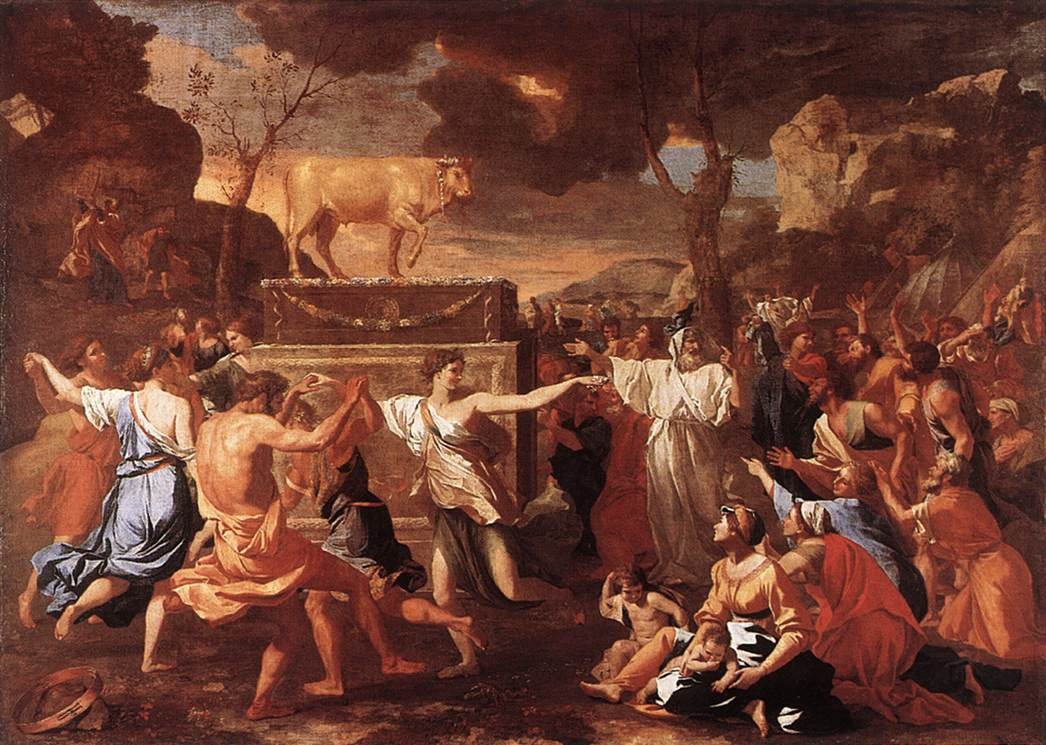 Tilbedelsen af Guldkalven af Nicolas Poussin
