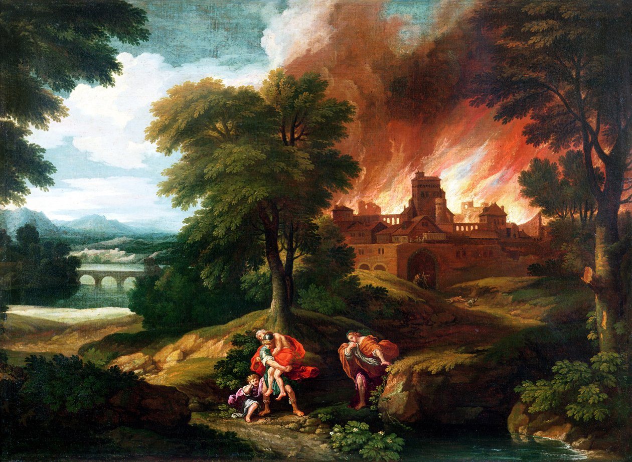Afbrændingen af Troja af Nicolas Poussin