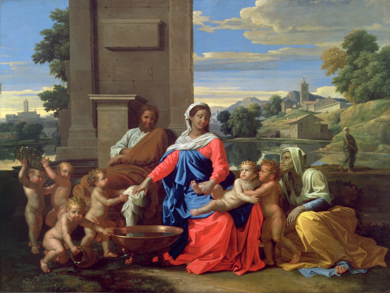 Den hellige familie med spædbarnet St. Johannes Døberen og St. Elizabeth, 1650-51 af Nicolas Poussin