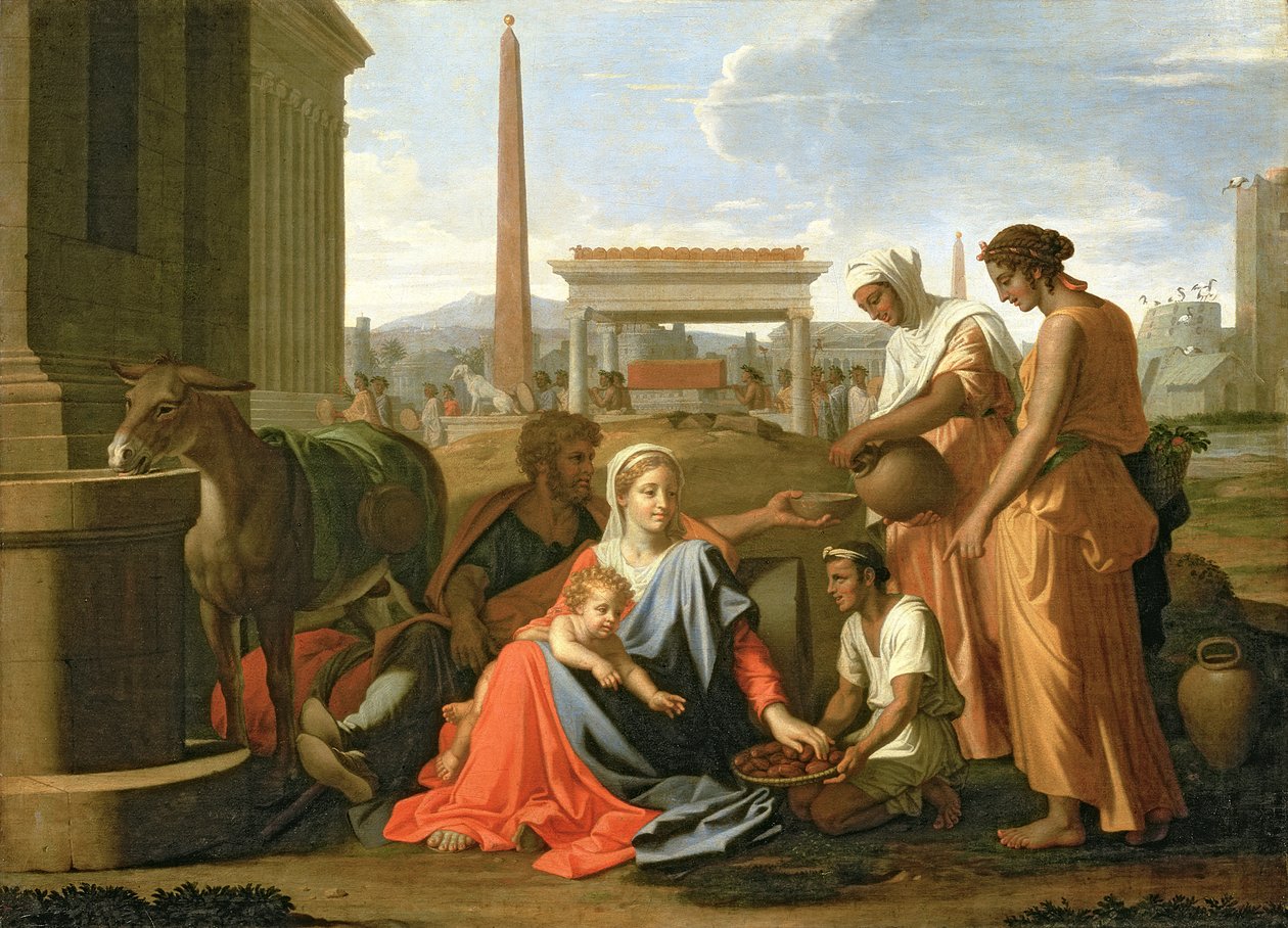 Resten på flugten til Egypten af Nicolas Poussin
