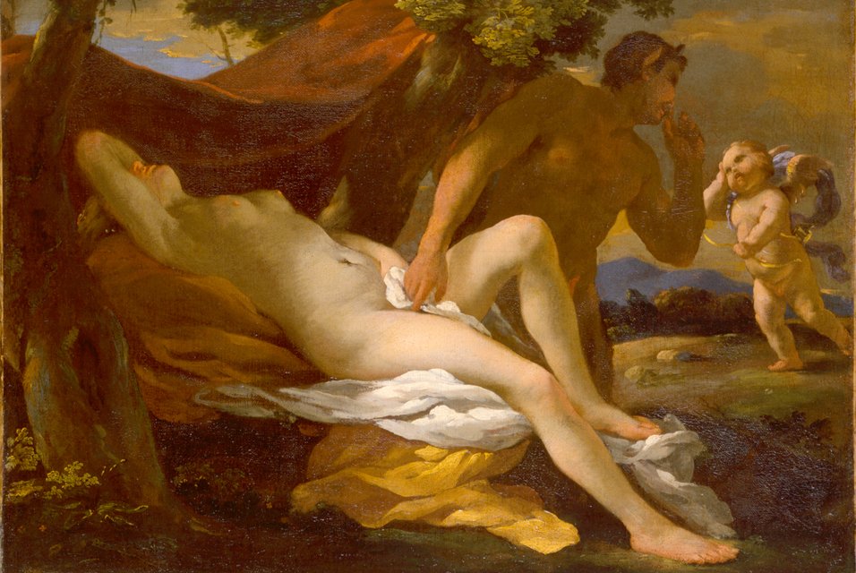 enten Jupiter og Antiope eller Venus og Satyr af Nicolas Poussin