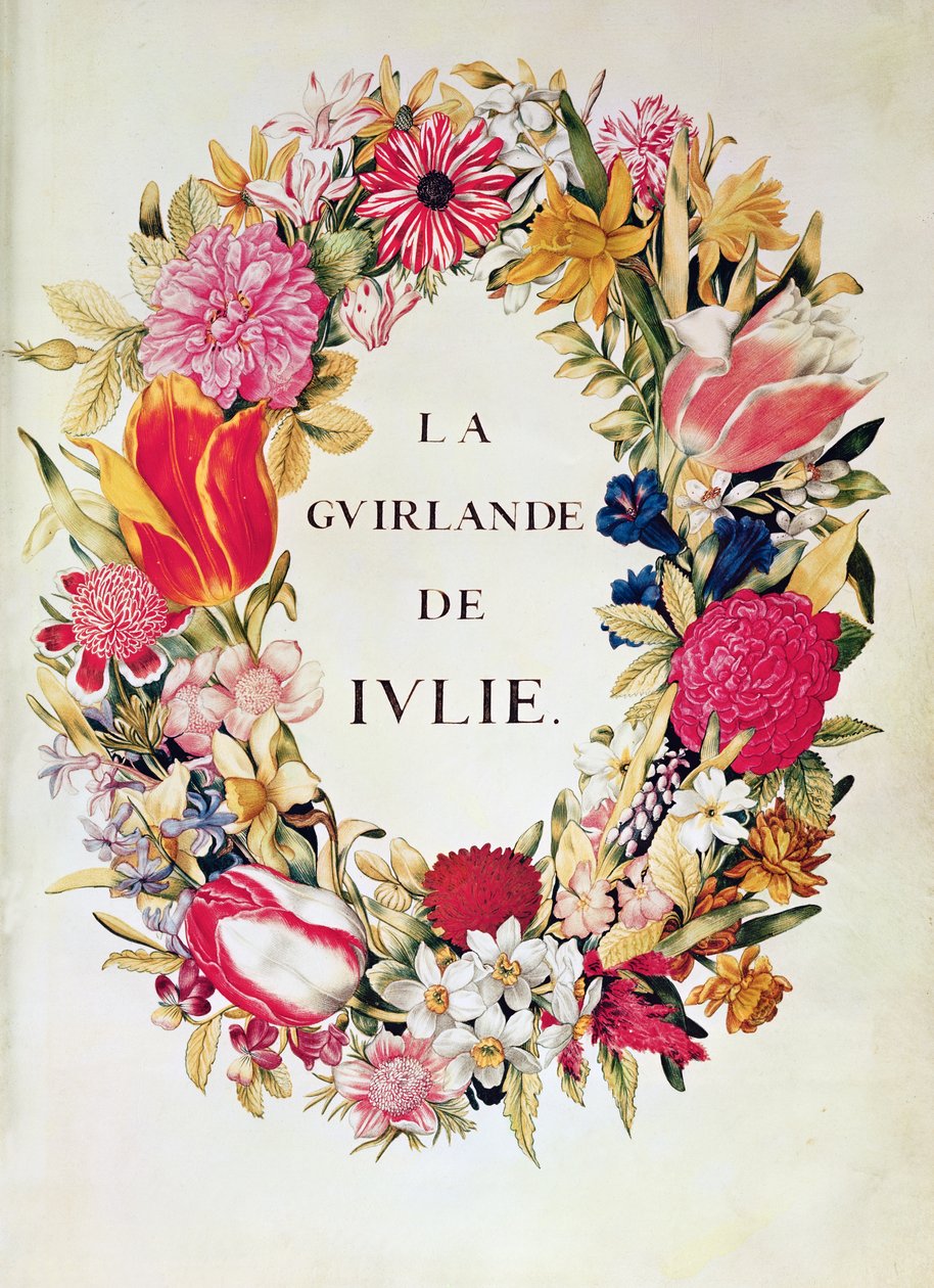 Frontispice af "La Guirlande de Julie", ca. 1642 (wc på pergament) af Nicolas Robert