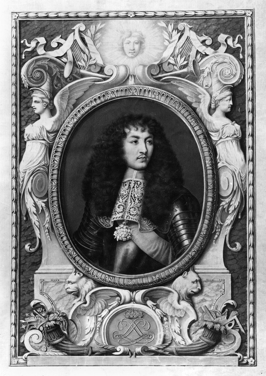 Medaljonportræt af Ludvig XIV (1638-1715) (wc på vellum) af Nicolas Robert