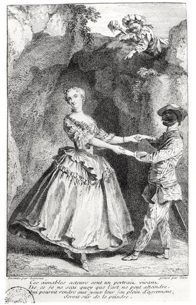 Harlekin og Colombine i en komedie af Louis de Boissy (1694-1758) indgraveret af Laurent Cars (1699-1771) af Nicolas after Lancret