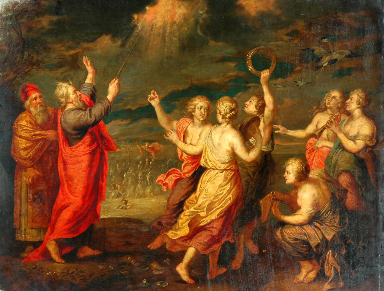 Israelitterne glæder sig efter at have krydset Det Røde Hav (olie på kobber) af after Nicolas Poussin