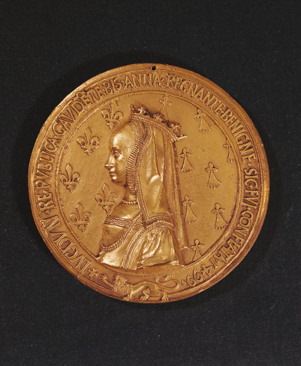 Medalje forestillende Anne af Bretagne (1477-1514) Hertuginde af Bretagne, 1498-1514 (bronze) af Nicolas and Saint Priest, Jehan de Le Clerc