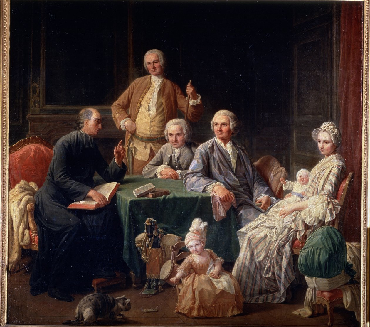 ""Portræt af Leroy-familien"" Familiescene, der samler en præst, moderen med børnene. Maleri af Nicolas Bernard (1735-1784) 1766-1767 Dim. 136x147 cm Pushkin Museum, Moskva af Nicolas Bernard Lepicie
