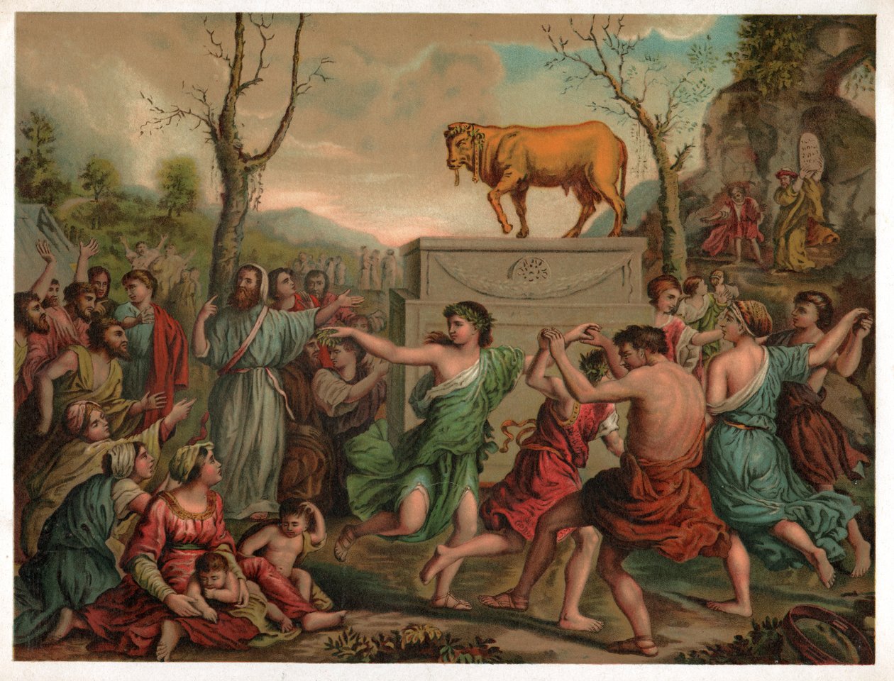 Tilbedelse af guldkalven. omkring 1900 (illustration) af Nicolas (after) Poussin