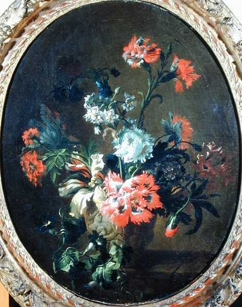 Blomster i en stenvase (olie på lærred) af Nicolas (attr.to) Baudesson