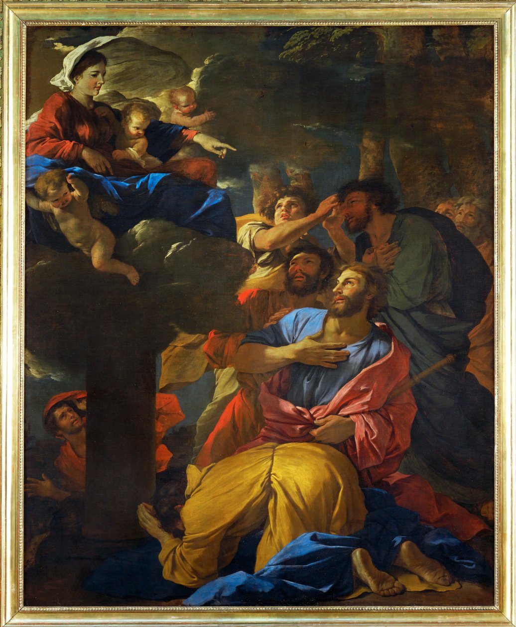 Apparition de la Vierge a Saint Jaques le Majeur - Jomfruen viser sig for Sankt Jakob den Ældre;1629-1630 ... af Nicolas (attr.to) Poussin