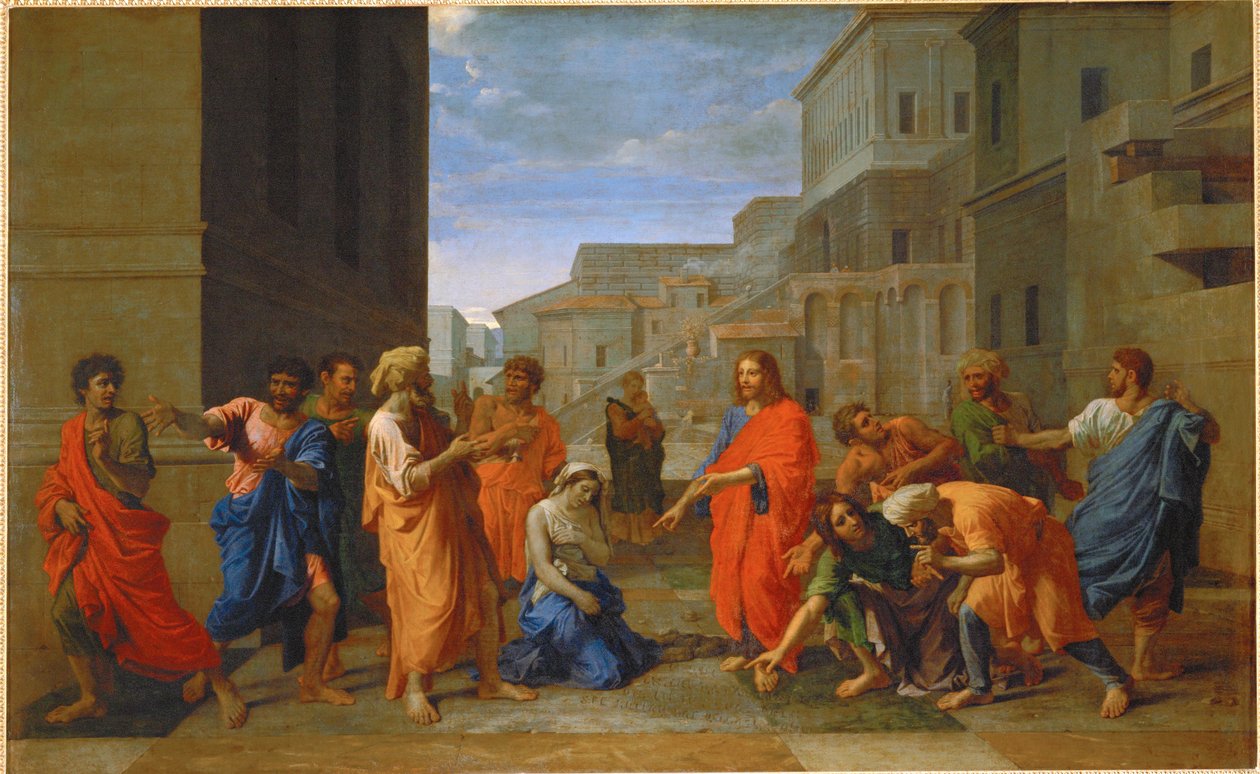 La femme adultere - den utro kvinde ... af Nicolas (attr.to) Poussin