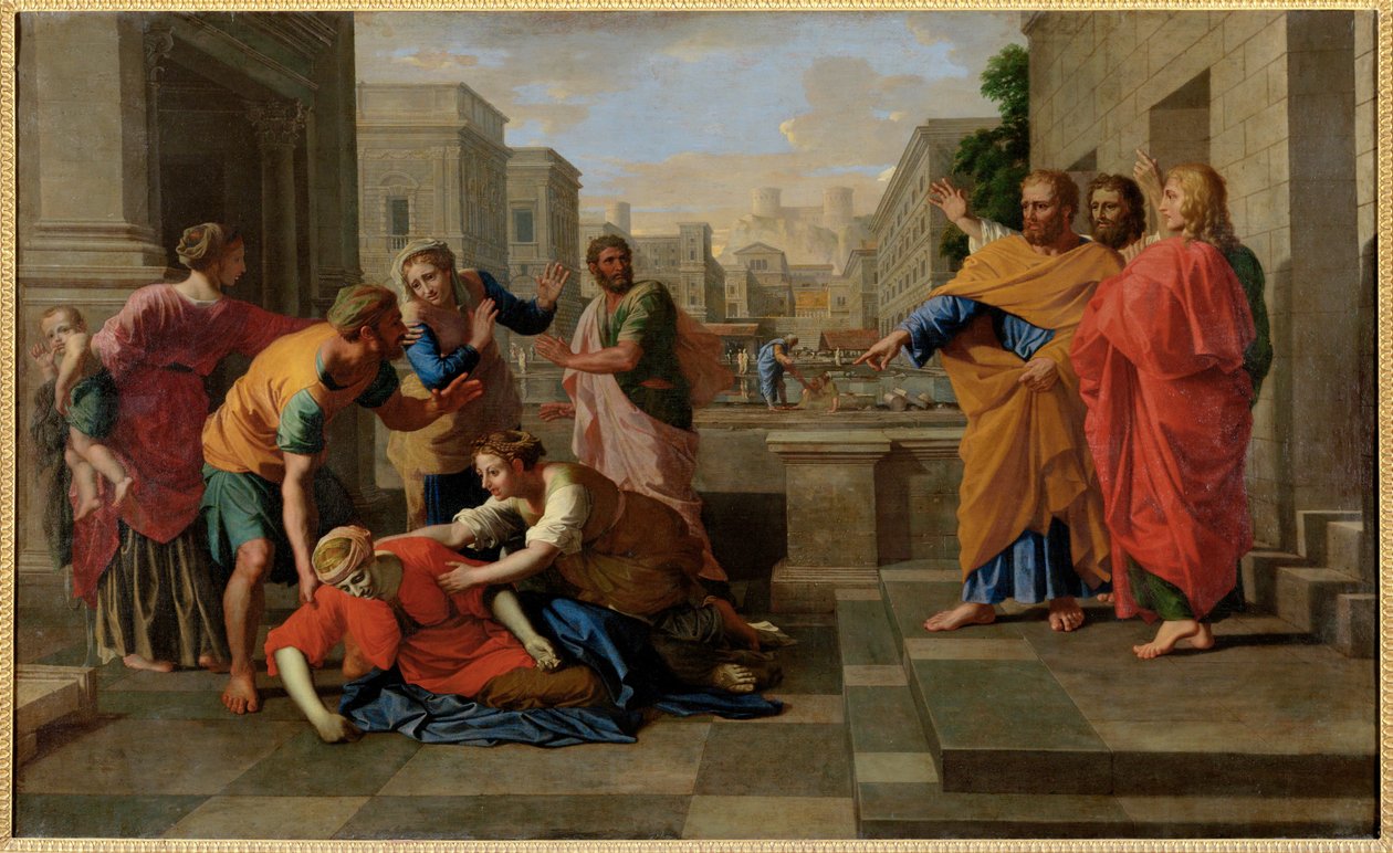 La mort de Saphire - Saphirs død ... af Nicolas (attr.to) Poussin