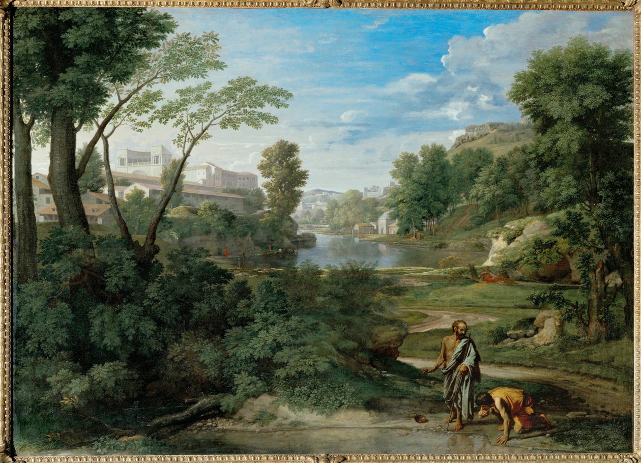 Landskab med Diogenes. En dag så Diogenes en ... af Nicolas (attr.to) Poussin