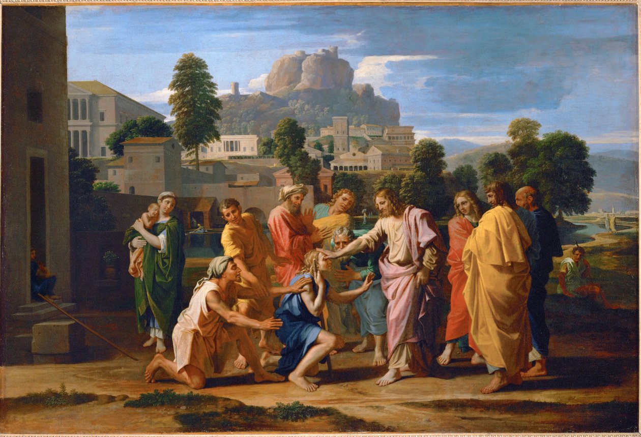 Les aveugles de Jericho - Jesus helbreder de blinde i Jericho ... af Nicolas (attr.to) Poussin