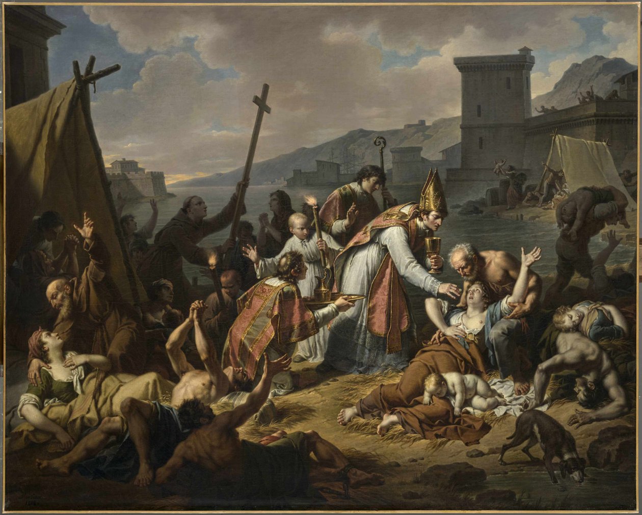Monsignor de Belsunces hengivenhed under Marseille-pesten, 1720, før 1819. af Nicolas André Monsiaux