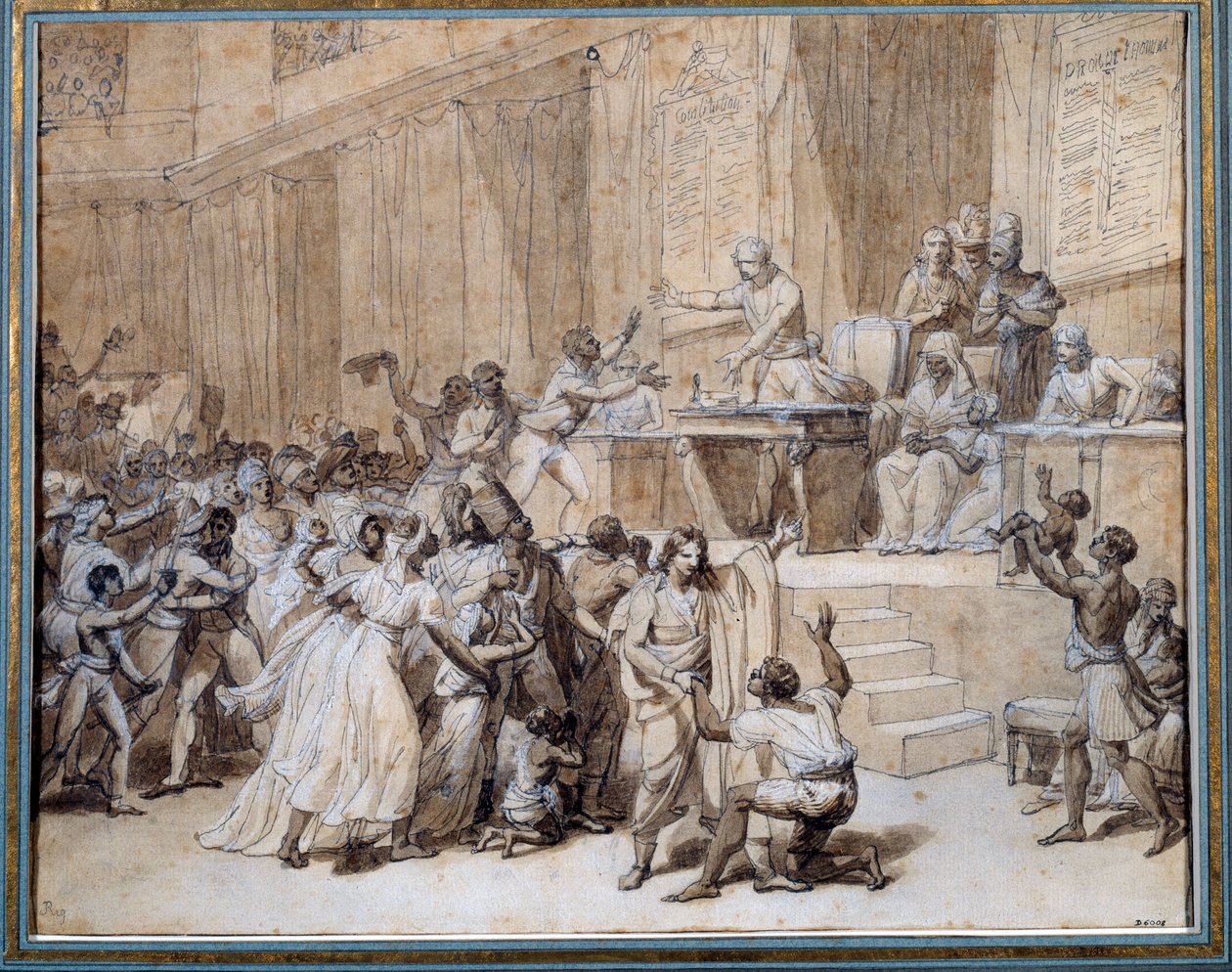Den franske revolution: Nationalkonventionen dekreterer afskaffelse af slaveriet i kolonierne den 4/02/1794 (16 Pluviose An II) i Paris. Tuschtegning af Nicolas Andre Monsiau (1754-1837) søn. 0,26x0,33 m Paris, Musee Carnavalet af Nicolas Andre Monsiau