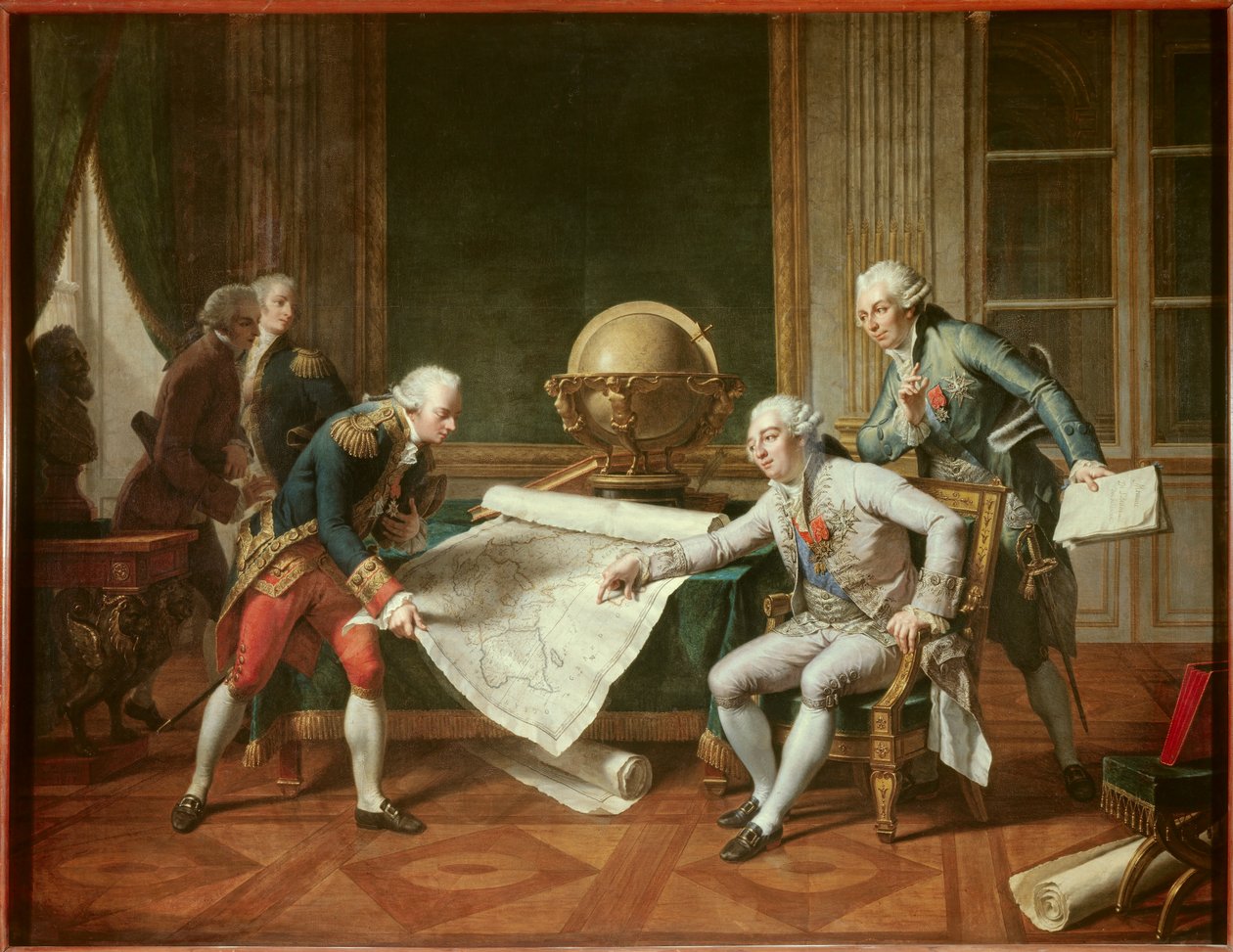 Kongen af Frankrig Ludvig XVI (1754-1793) giver instruktioner til kaptajn Jean-Francois Galaup, jarl af La Perouse (Jean Francois Laperouse af Nicolas Andre Monsiau