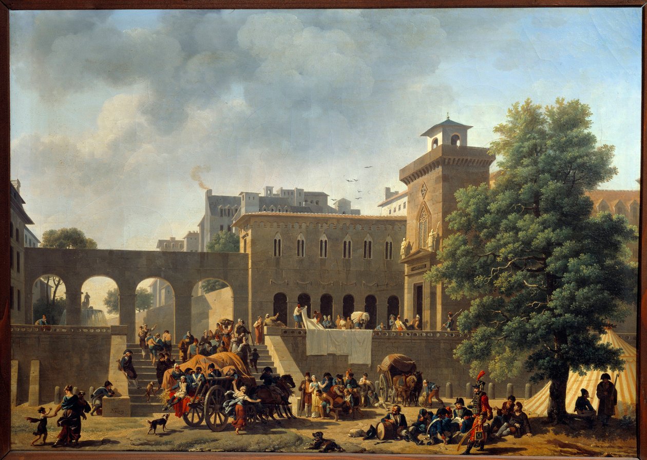 Italiens kampagne (1796-1797): "" Ydersiden af et militærhospital eller franskmændene i Italien"" Maleri af Nicolas Antoine Taunay (1755-1820) 1700-tallets søn. 0,46 x 0,65 m af Nicolas Antoine Taunay