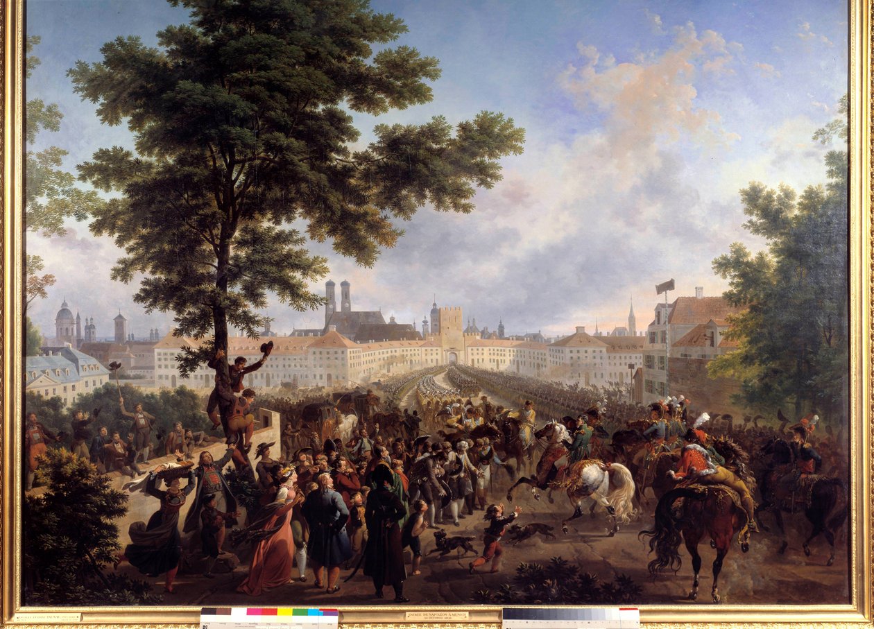 Indgangen til den franske hær kommanderet af kejser Napoleon Bonaparte (1769-1821) i München, 24/10/1805 Maleri af Nicolas Antoine Taunay (1755-1830) 19. århundrede. Svag. 1,8x2,2 m. af Nicolas Antoine Taunay