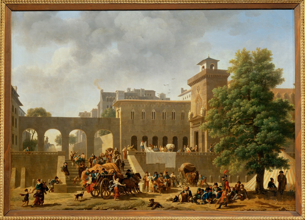 Det ydre af et militærhospital, også kendt som "Franskmændene i Italien", Salon 1804 ... af Nicolas Antoine Taunay