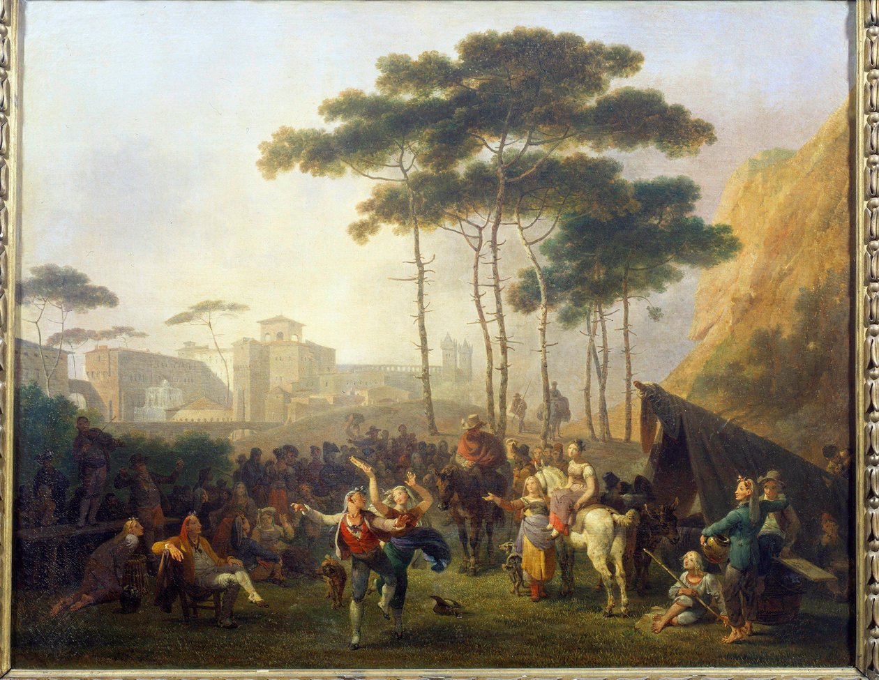 Village Dance Maleri af Nicolas Taunay (1755-1830) Reims fra det 19. århundrede, Musee des Beaux Arts af Nicolas Antoine Taunay