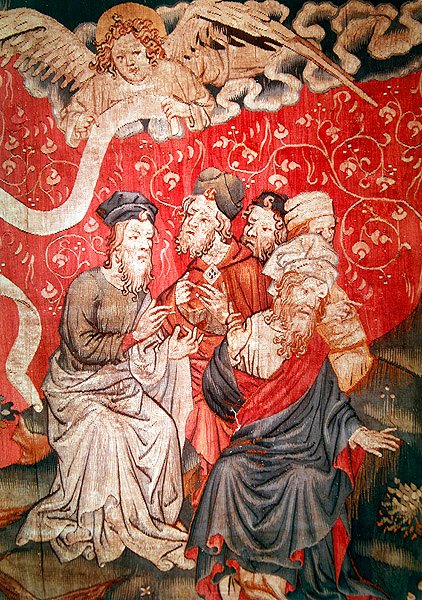 Detalje af englen, der bringer evangeliet til mændene, nej. 49 fra Apokalypsen fra Angers, 1373-87 af Nicolas Bataille