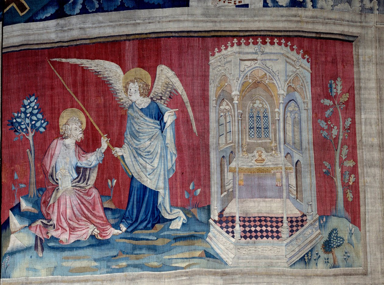Ophængning af åbenbaring (1373 -1383), n. 27: Sankt Johannes og englen. Tapestry af Nicolas Bataille (1330-1405) af Nicolas Bataille