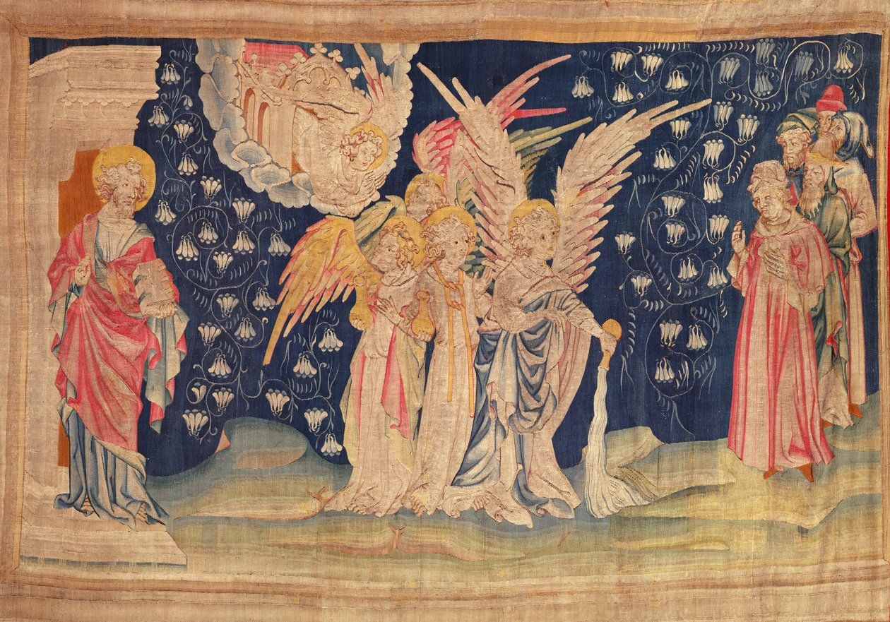 Den første kolbe hældt på jorden, fra Apokalypse-tapetet fra Angers, 1373-1387 (tapet) af Nicolas Bataille