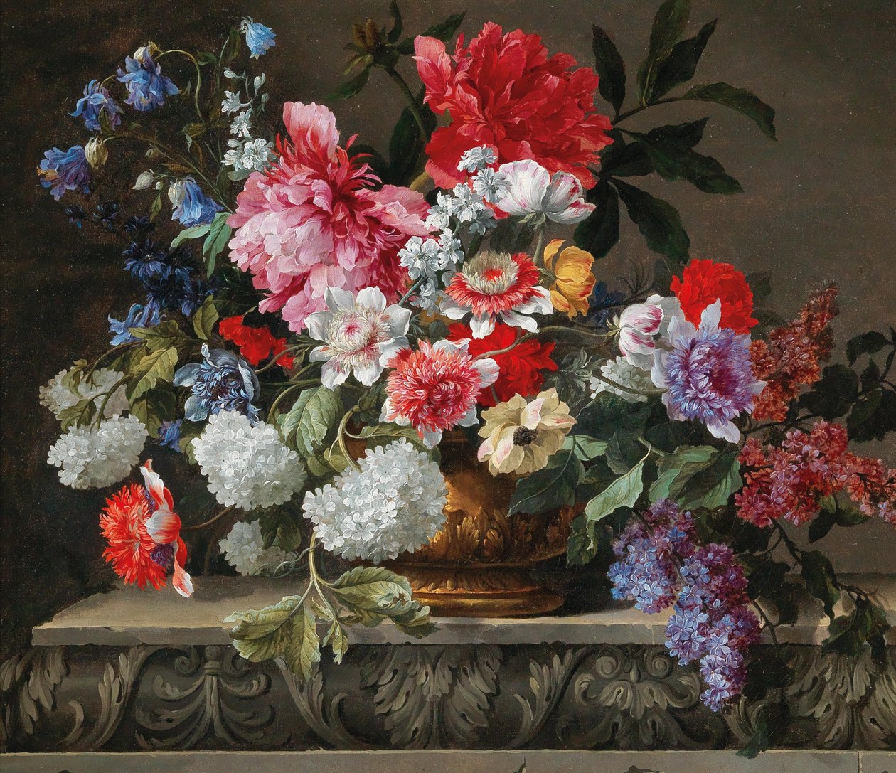 Stilleben af roser, tulipaner, anemoner og syren, anden halvdel af 1600-tallet. af Nicolas Baudesson