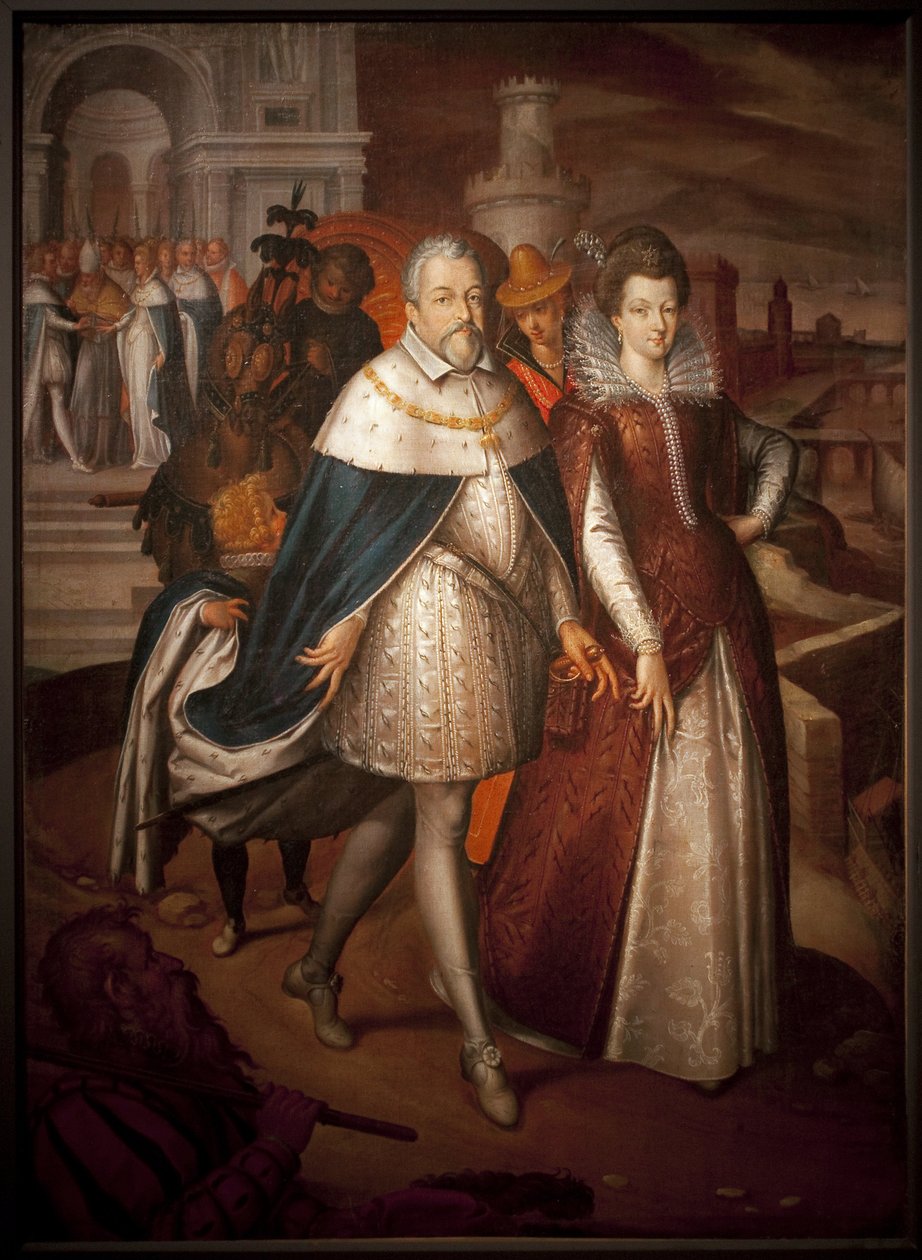 Portræt af Francois I de Medicis (1541-1587), storhertug af Toscana og hans datter Marie de Medicis (1575-1642), fremtidig dronning af Frankrig. Hertugen har halskæden af Det Gyldne Skind. Maleri af Nicolas Bollery (død 1630), olie på lærred af Nicolas Baullery