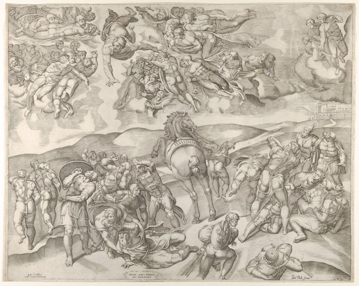 Konvertering af Saul fra Michelangelos fresco i Pauline -kapellet i Vatikanet ..., CA. 1545-60. af Nicolas Beatrizet