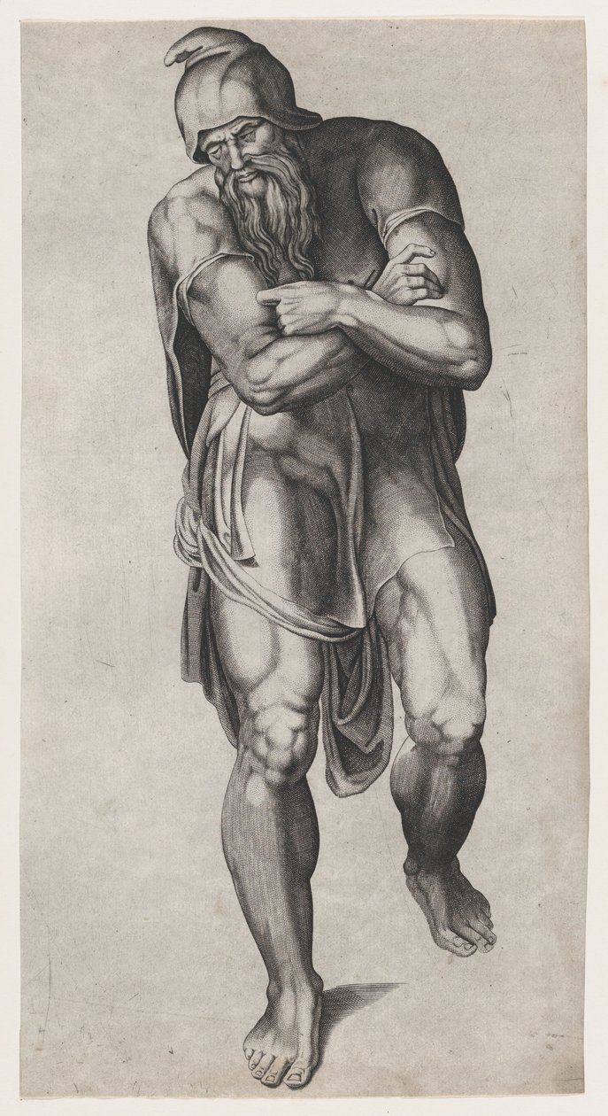 Joseph af Arimathea, efter Michelangelos korsfæstelsesfresko i Cappella Paolina, V..., 1540-66. af Nicolas Beatrizet