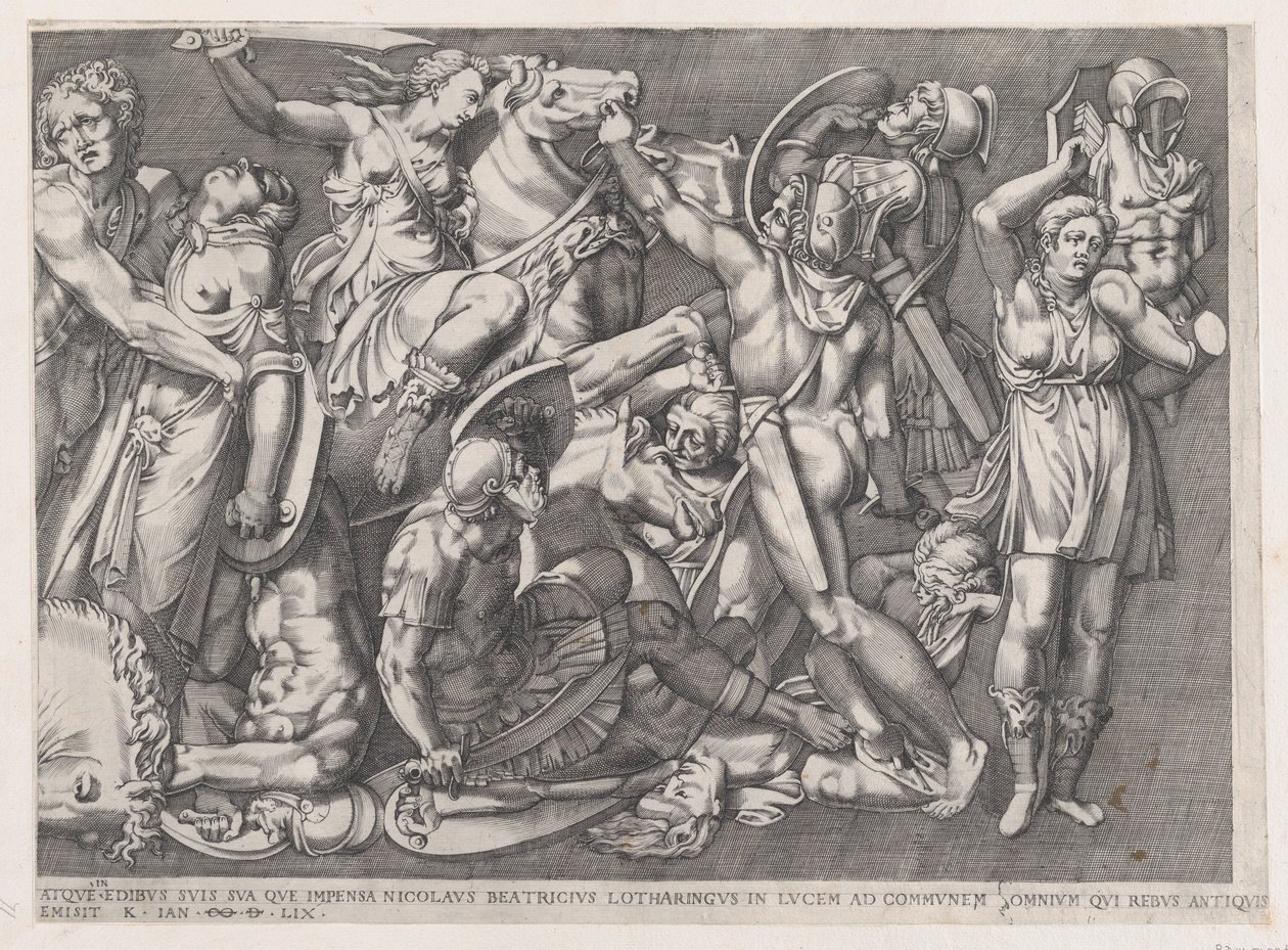 Mirror of Roman Magnificence: Battle of the Amazons, 1559., 1559. af Nicolas Beatrizet