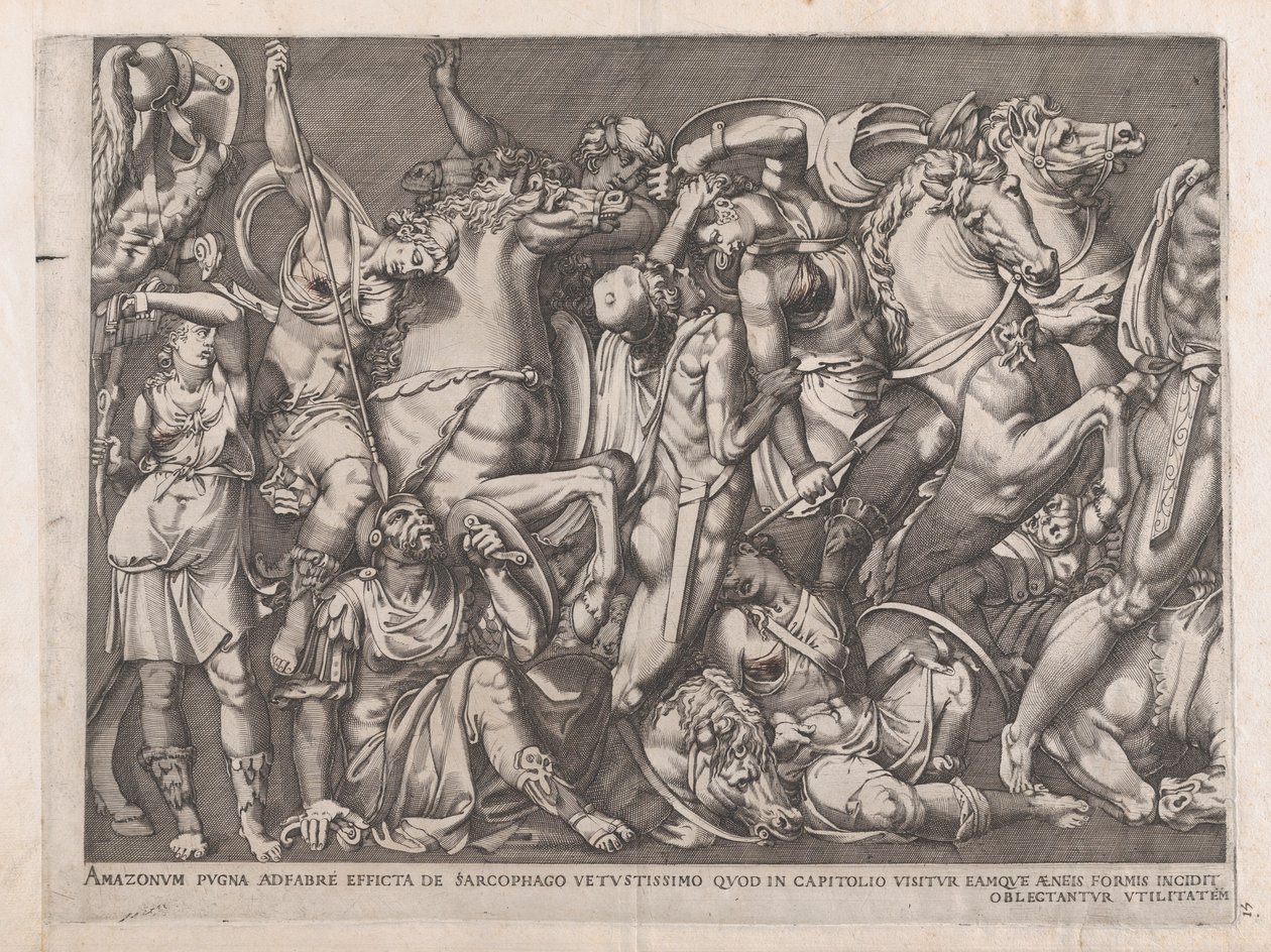 Mirror of Roman Magnificence: Battle of the Amazons, 1559., 1559. af Nicolas Beatrizet