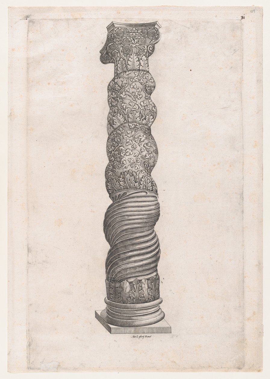 Mirror of Roman Magnificence: Grotesque Winding Column in St. Peters, 1500-tallet..., 1500-tallet. af Nicolas Beatrizet