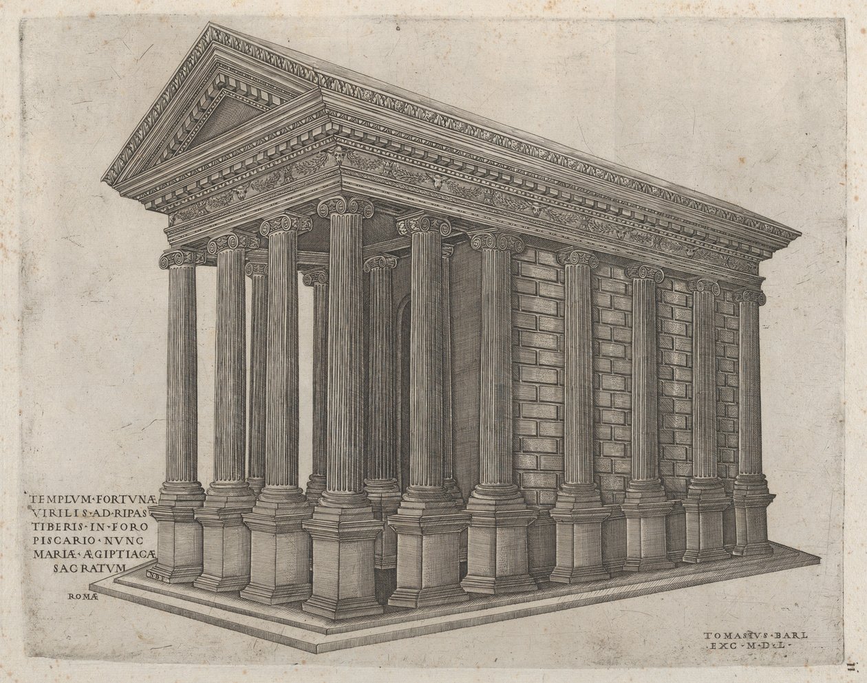 Mirror Roman Magnificent: Temple of Fortune i Rom, 16. århundrede., 16. århundrede. af Nicolas Beatrizet