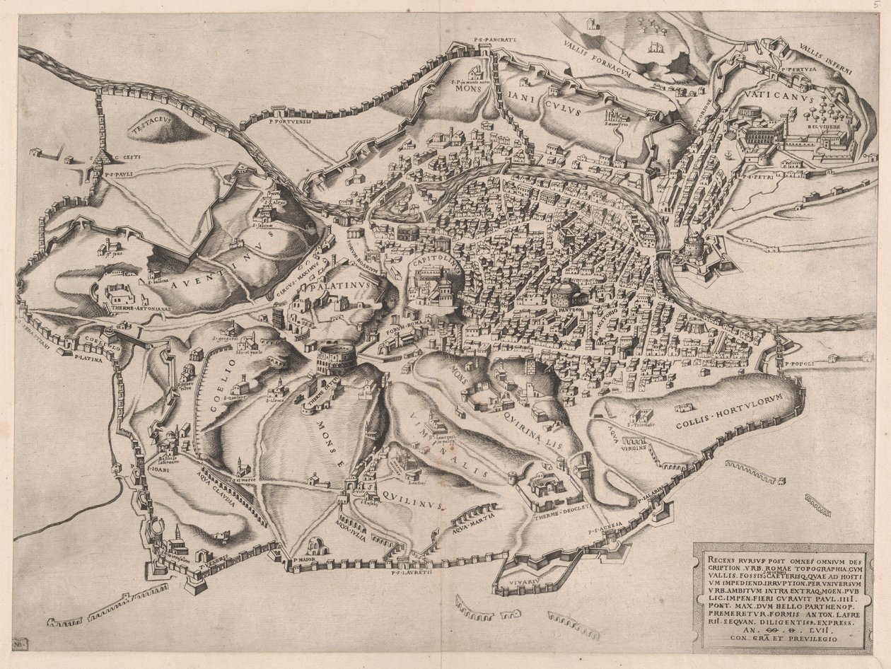 Mirror of Roman Magnificence: Udsigt over Rom fra Østen, 1500-tallet., 1500-tallet. af Nicolas Beatrizet
