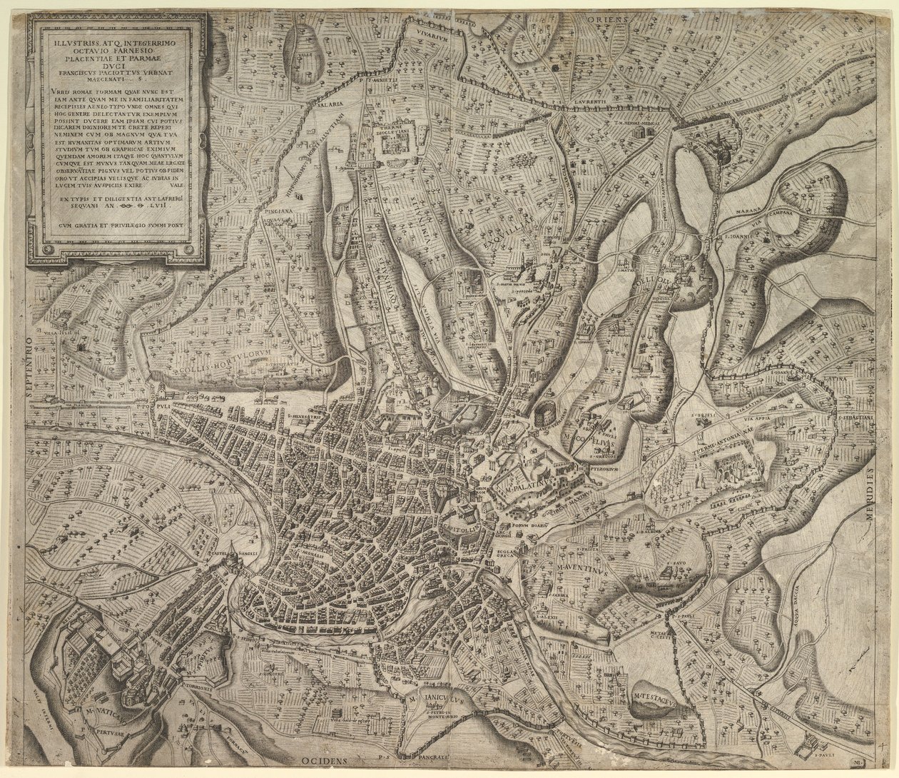 Mirror of Roman Magnificence: Udsigt over Rom fra Vesten, 1557. af Nicolas Beatrizet