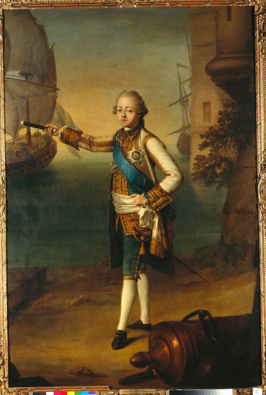Portræt af storhertug Pavel Petrovich (1754-1801, Paul I af Rusland) i admiraluniform (Portræt af storhertug Pavel Petrovich i admiraluniform) - Maleri af Nicolas Benjamin Delapierre (1739-1802), olie på lærred af Nicolas Benjamin Delapierre