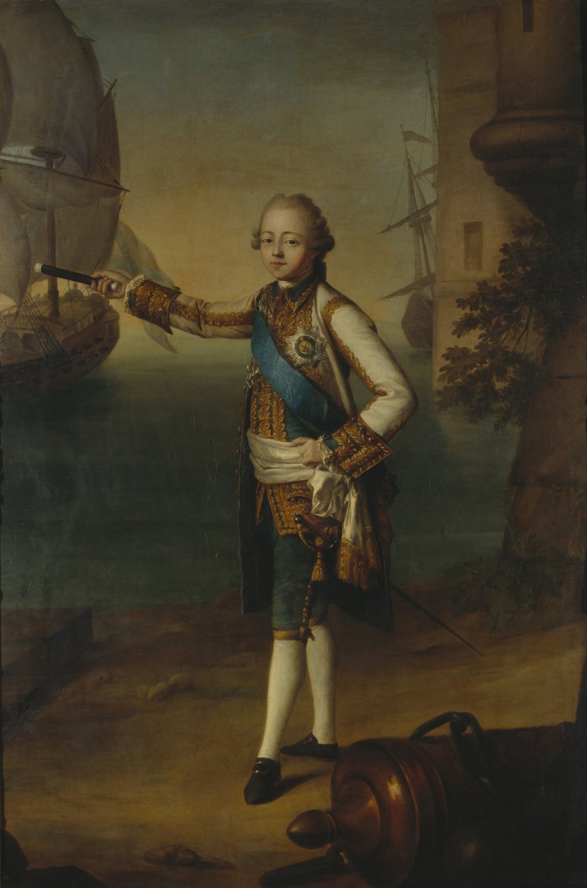 Portræt af storhertug Pavel Petrovich 1754-1801 i admiraluniform, 1769 af Nicolas Benjamin Delapierre